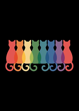 Colorful Cats Silhouette on Black Background