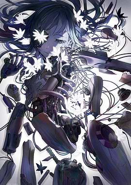 Cyborg Girl with Floral Accents