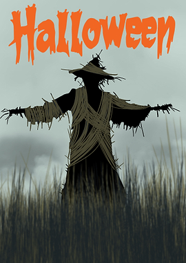 Halloween Scarecrow Silhouette in Field