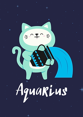 Aquarius Zodiac Sign Cute Cat