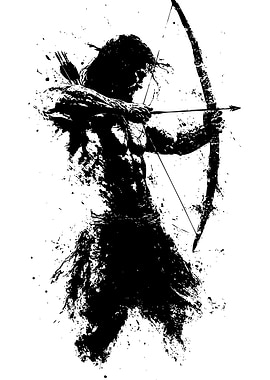 Archer in Black and White Illustration