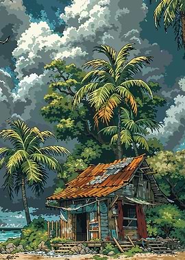 Tropical Hut by the Sea