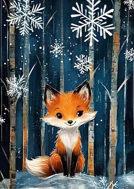 Cute Fox in Winter Forest