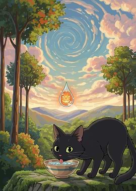 Black Cat Halloween Landscape Illustration