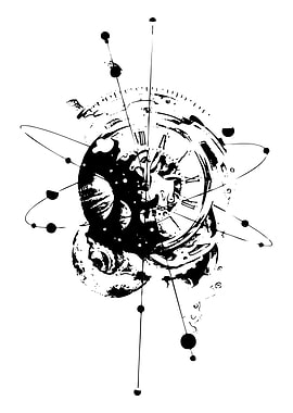 Abstract Clock and Planet Illustration