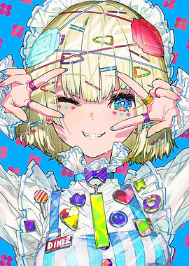 Colorful Diner Girl with Peace Sign