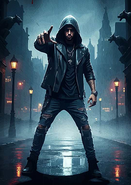 Hooded Figure Dark Cityscape