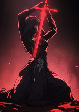 Red Sword Warrior in Dark Attire