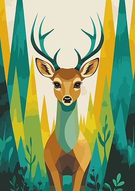 Stylized Deer Portrait in Forest