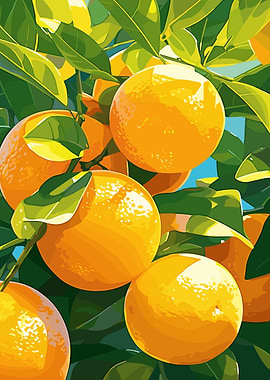 Vibrant Orange Tree with Green Leaves