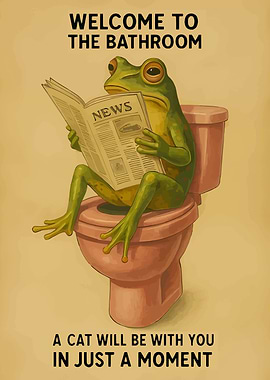 Frog on Toilet Reading Newspaper