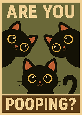 Are You Pooping? Funny Cat Bathroom Wall Art | Retro Pastel Vintage Black Cat Poster for Cat Lovers