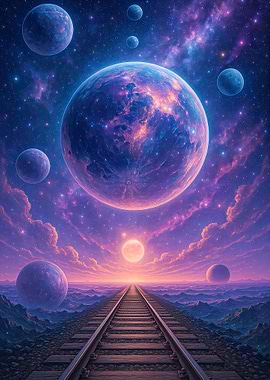 Fantasy Surreal Space Railroad Landscape