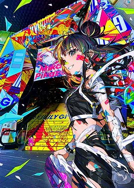 Colorful Anime Girl in Urban Setting