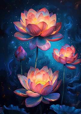 Lotus Flowers Starry Night