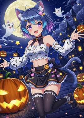 Anime Cat Girl Halloween Night