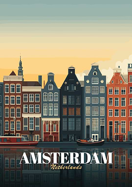 Amsterdam Netherlands Cityscape Illustration
