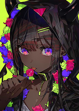 Anime Girl with Lollipop and Horns