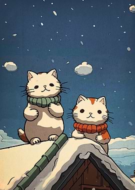 Winter Cats on Roof