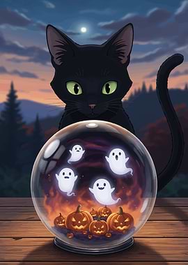 Halloween Cat with Crystal Ball