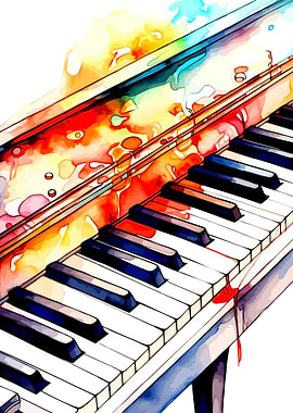 Watercolor Piano Keys Abstract Art