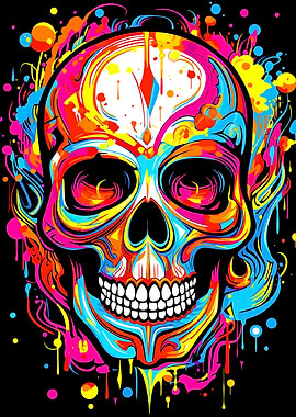 Colorful Skull Art on Black Background