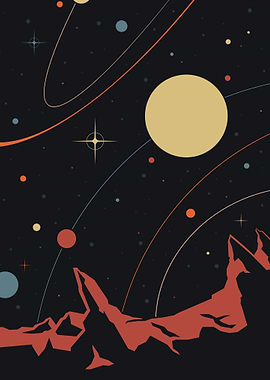 Retro Space Landscape with Mountains
