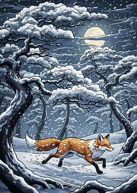 Fox Snowy Winter Forest