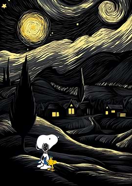 Snoopy and Woodstock Starry Night Parody