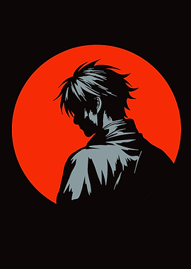 Anime Character Silhouette with Red Circle