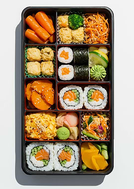 Japanese Bento Box with Sushi and Sides