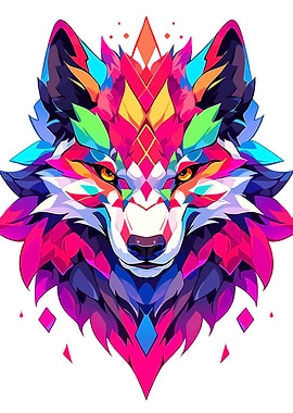 Colorful Geometric Wolf Head Illustration