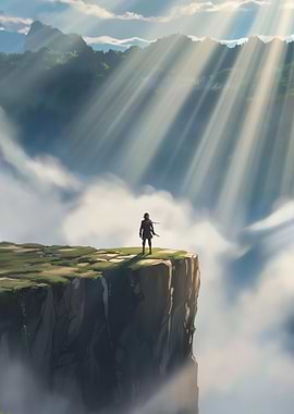 Cliffside Figure in Radiant Landscape