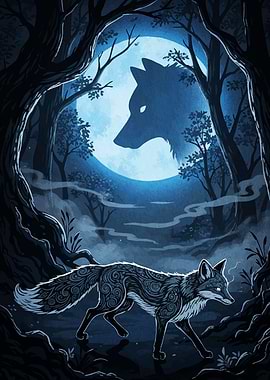 Fox Moonlight Forest