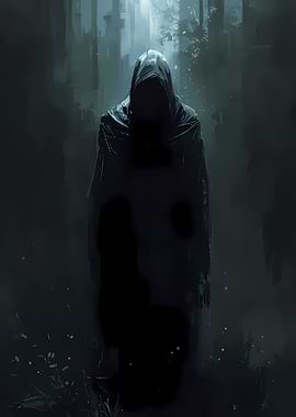 Mysterious Figure in Dark Forest