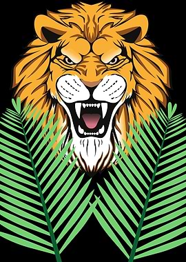 Roaring Lion with Palm Leaves