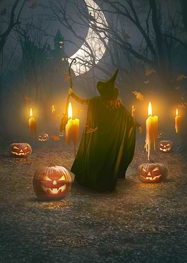 Beneath the Crooked Moon – Gothic Halloween Witch Artwork, Dark Fantasy Wall Art