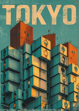 Nakagin Capsule Tower, Tokyo Vintage Poster