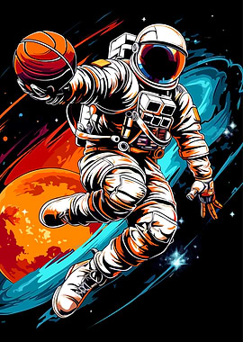 Astronaut Dunking Basketball in Space
