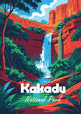 Kakadu National Park Waterfall Illustration