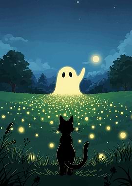 Cat and Ghost in a Field