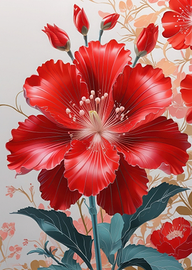 Vibrant Red Hibiscus Flower Illustration