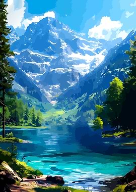 Mountain Lake Landscape Painting