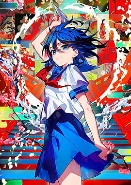 Anime Girl with Sword in Colorful Setting