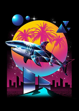 Synthwave Shark with Cityscape