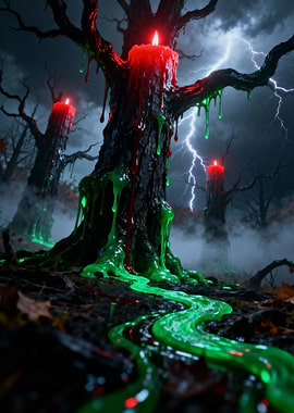 Spooky Forest with Melting Candle Trees
