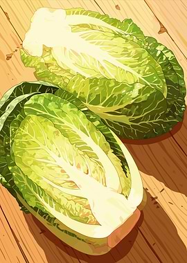 Two Napa Cabbages on Wooden Surface