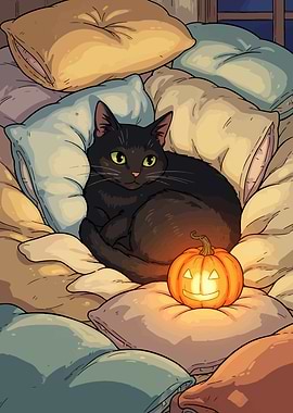 Black Cat and Pumpkin on Pillows