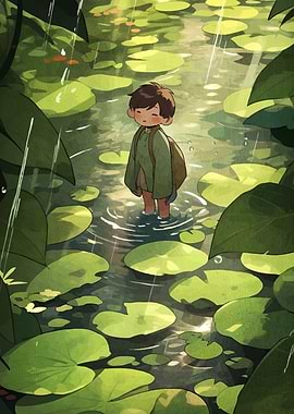 Boy Pond Lily Pads
