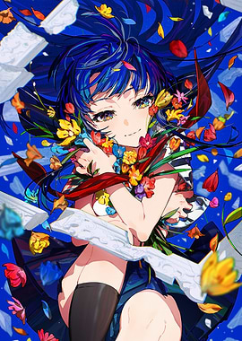 Anime Girl with Flowers and Gun